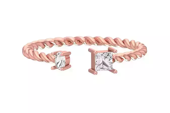 Light Weight Oval Princess stone Twisted Band Ring