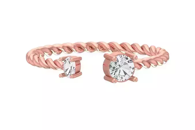 Light Weight Oval Round Stone Twisted Band Ring