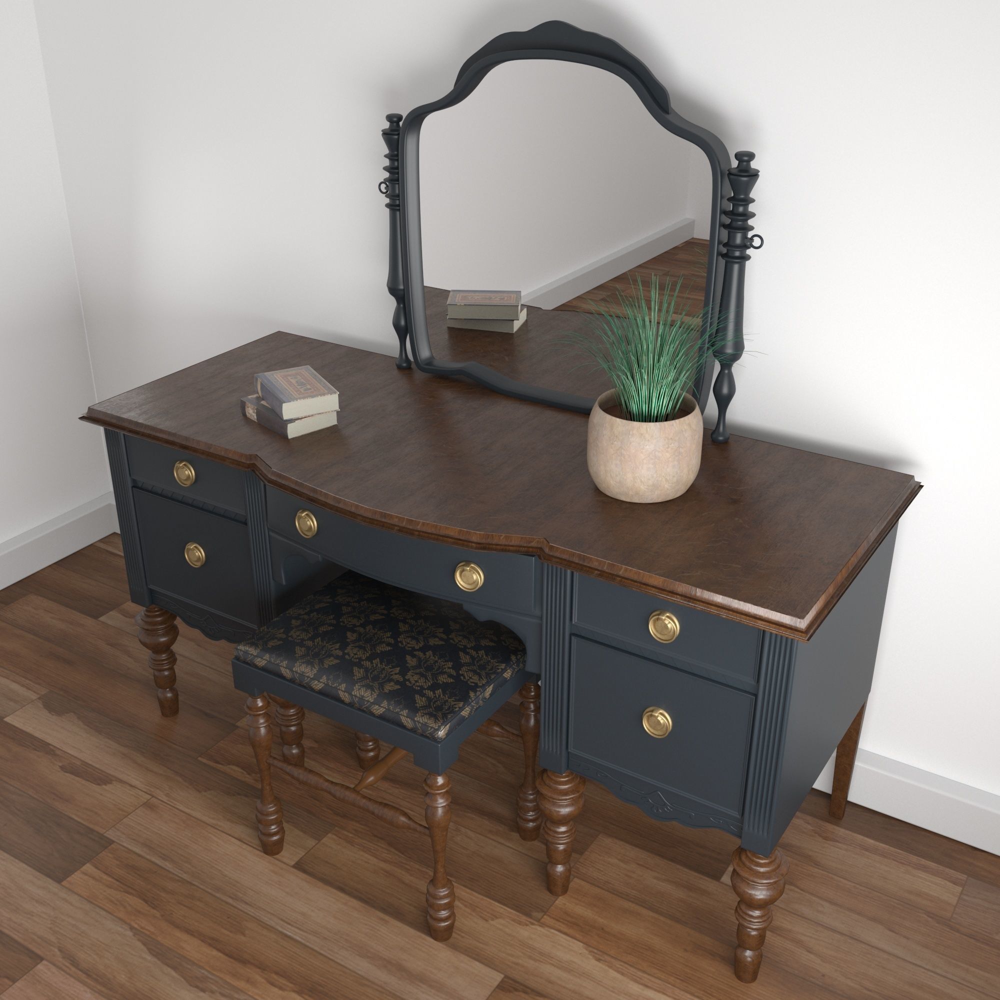 Vintage Buffet and MakeUp Desk Set 3D model_14