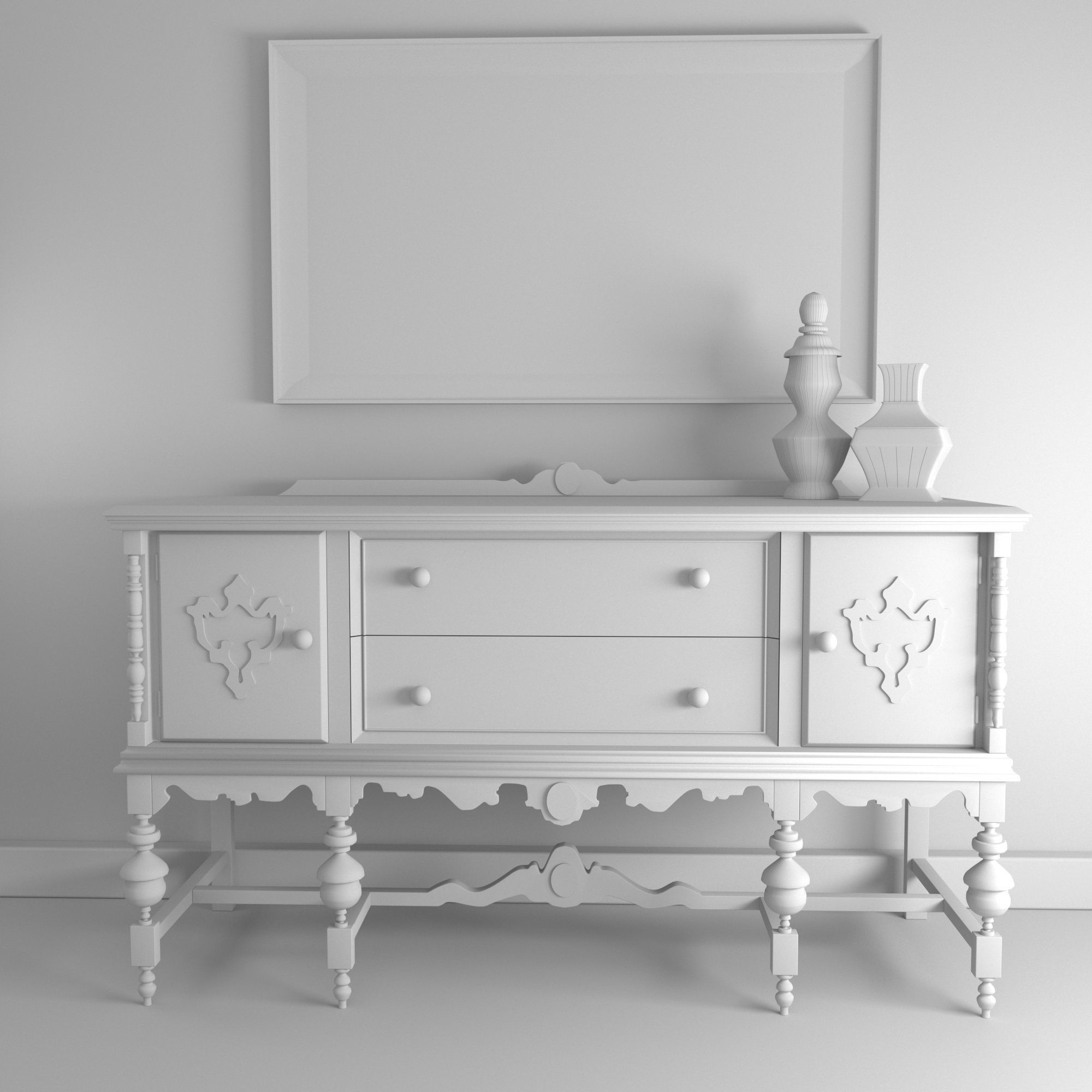 Vintage Buffet and MakeUp Desk Set 3D model_17