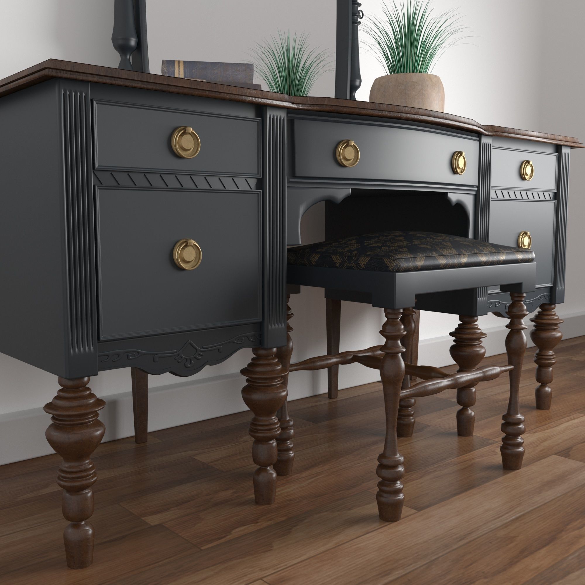 Vintage Buffet and MakeUp Desk Set 3D model_10