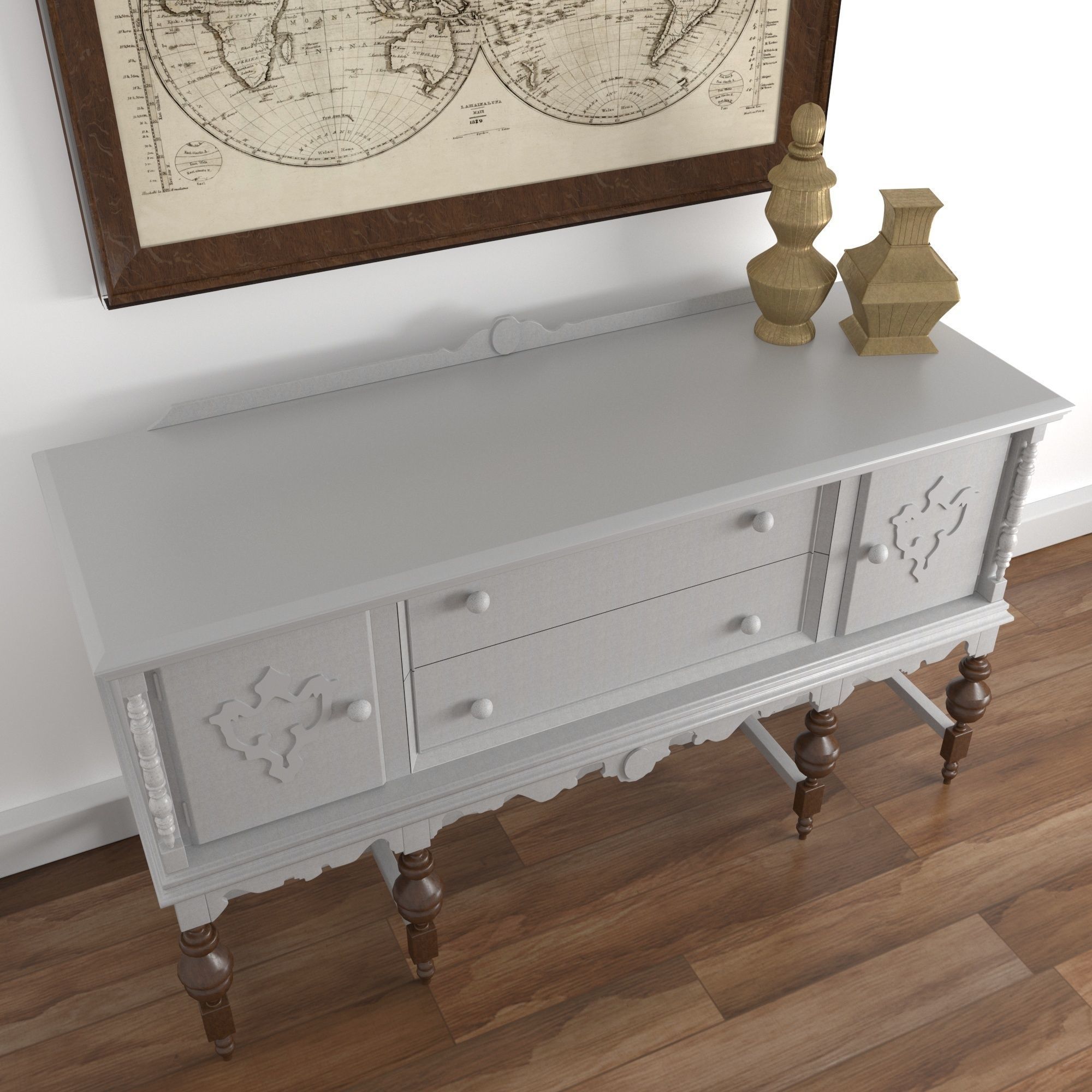 Vintage Buffet and MakeUp Desk Set 3D model_13