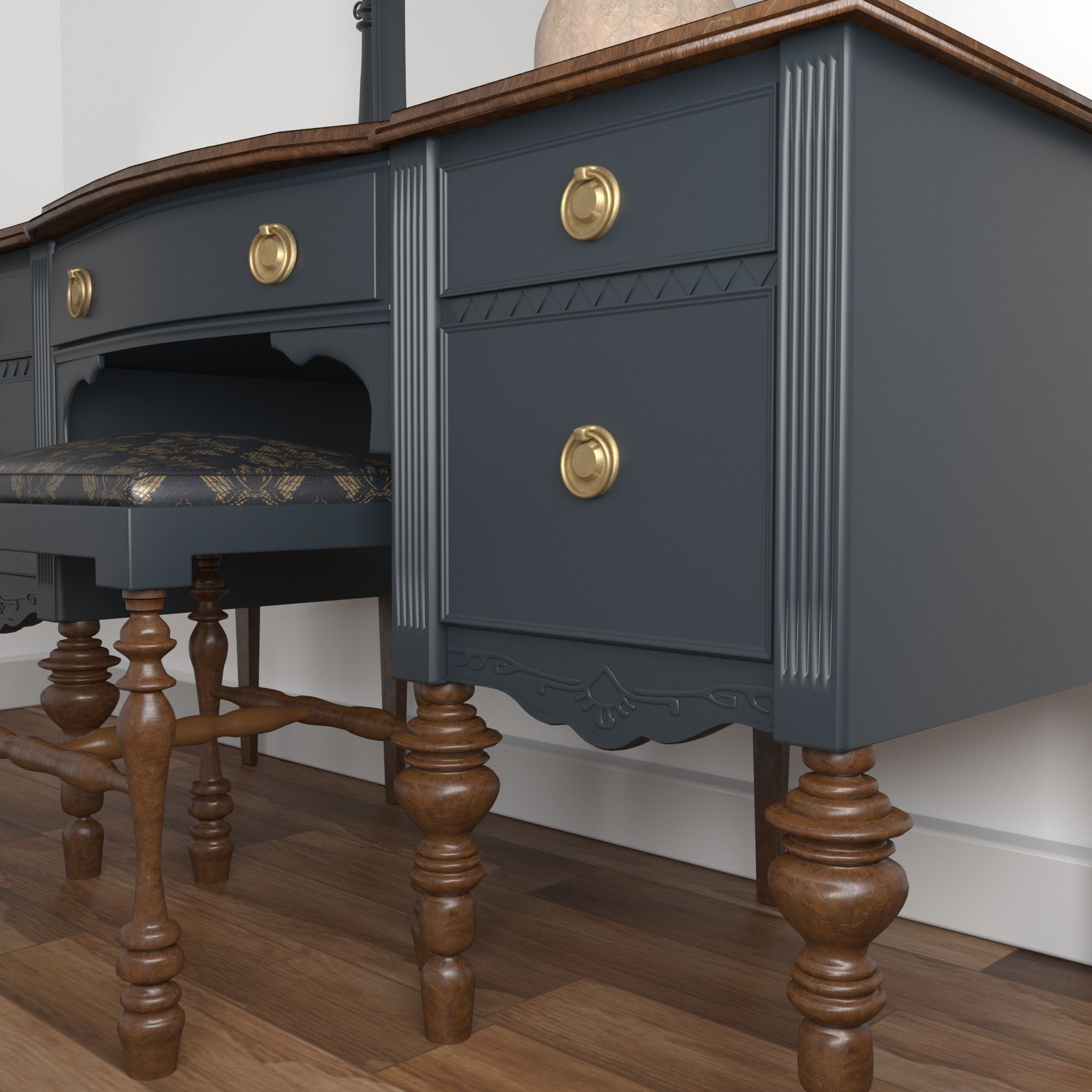 Vintage Buffet and MakeUp Desk Set 3D model_6