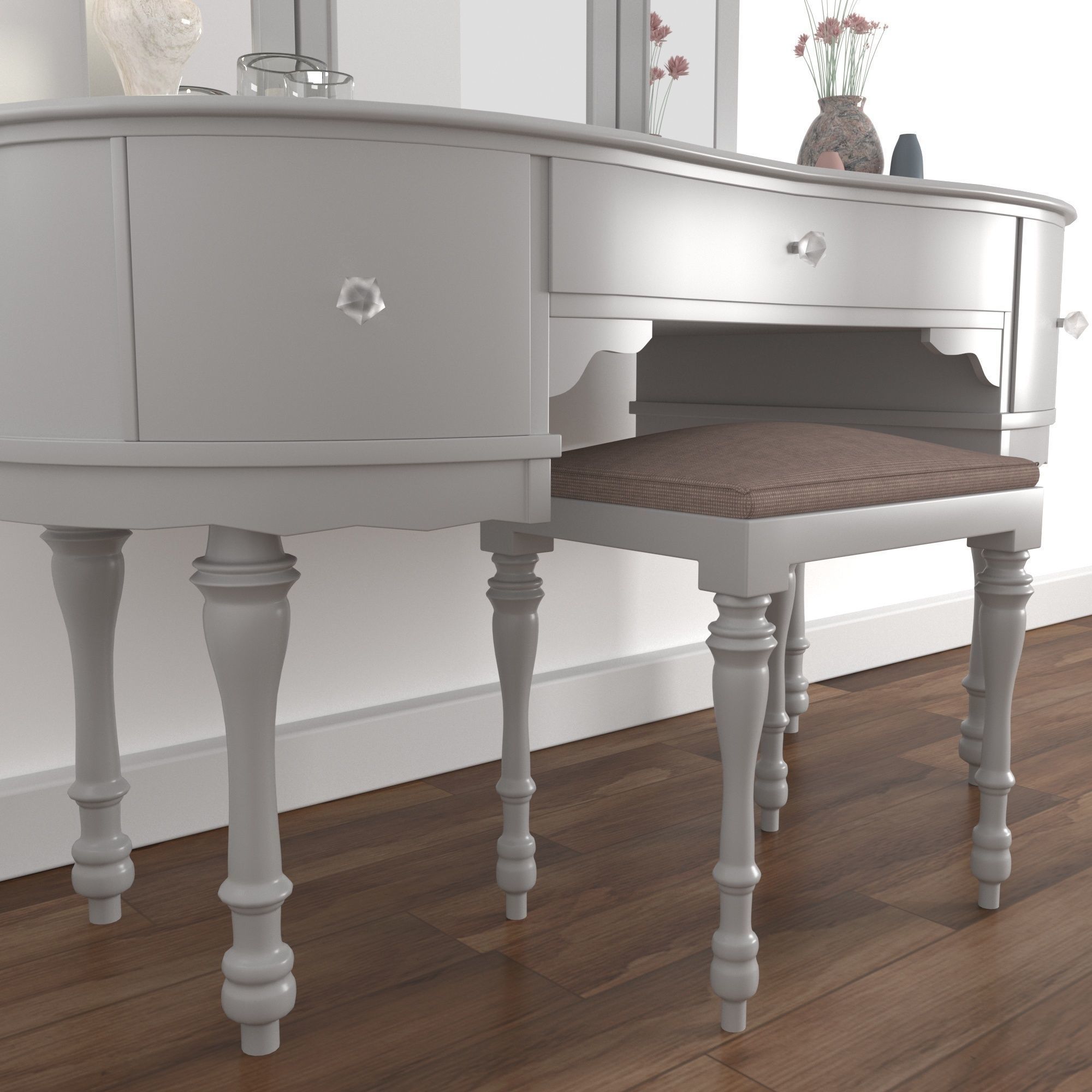 Vintage Buffet and MakeUp Desk Set 3D model_12