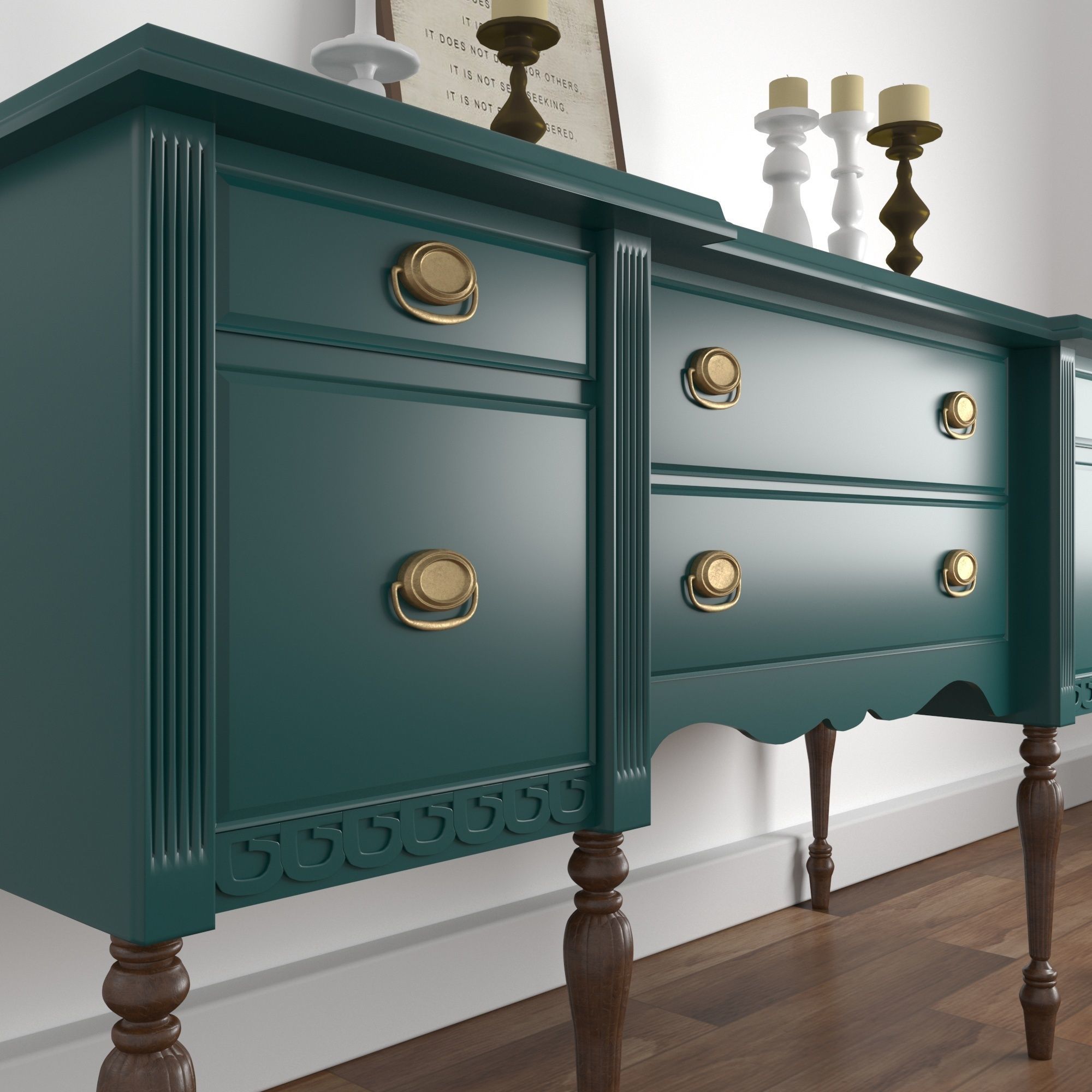 Vintage Buffet and MakeUp Desk Set 3D model_7