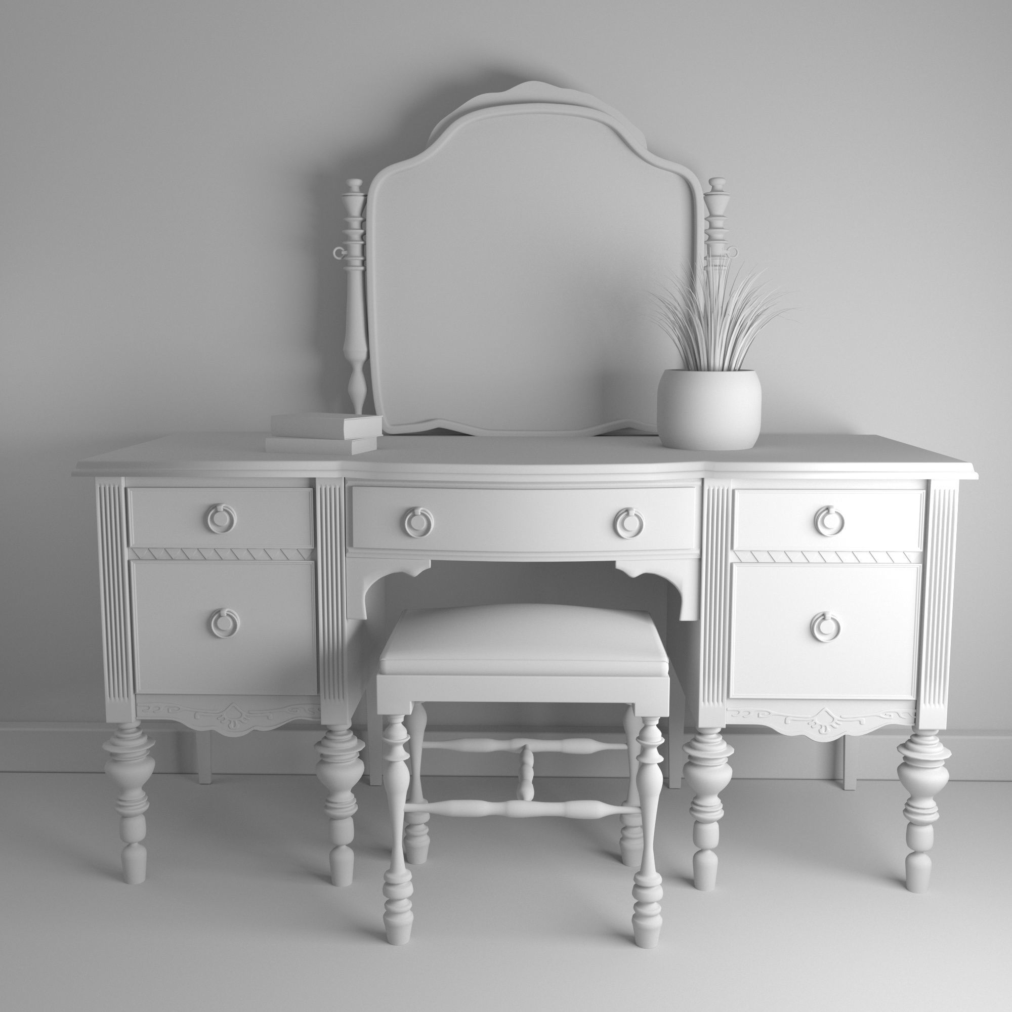 Vintage Buffet and MakeUp Desk Set 3D model_19