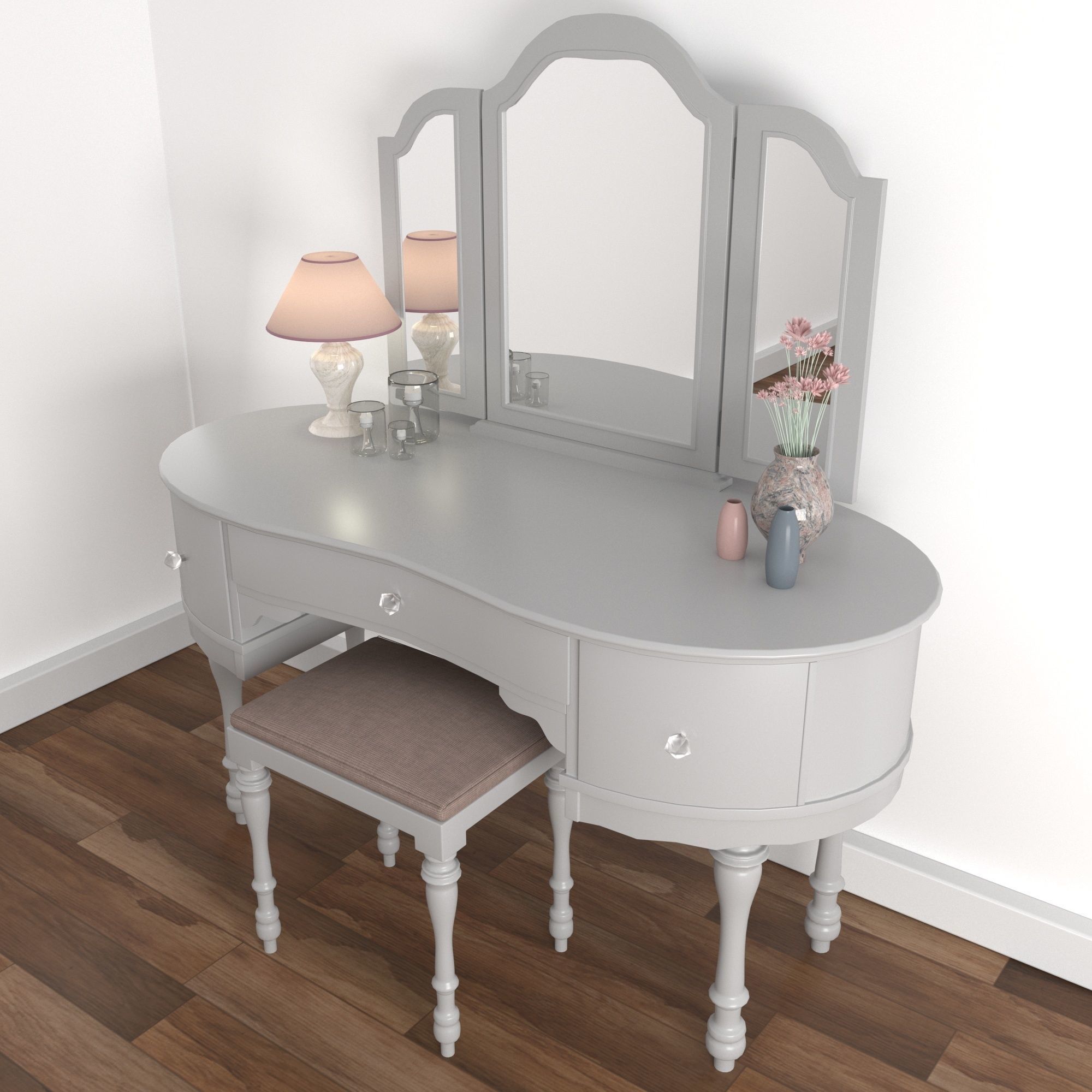 Vintage Buffet and MakeUp Desk Set 3D model_16