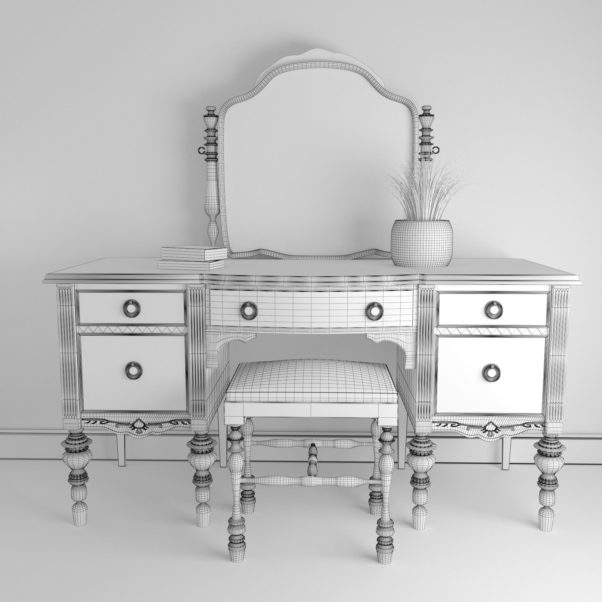 Vintage Buffet and MakeUp Desk Set 3D model_23