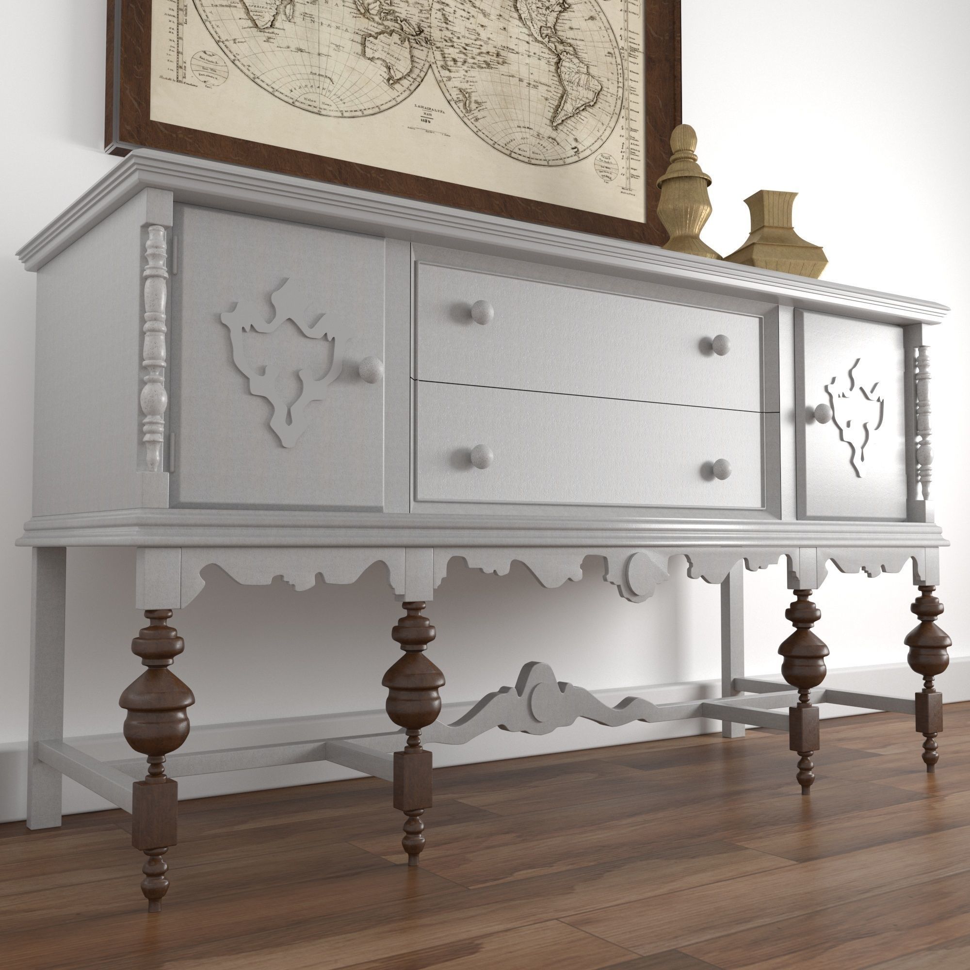 Vintage Buffet and MakeUp Desk Set 3D model_9