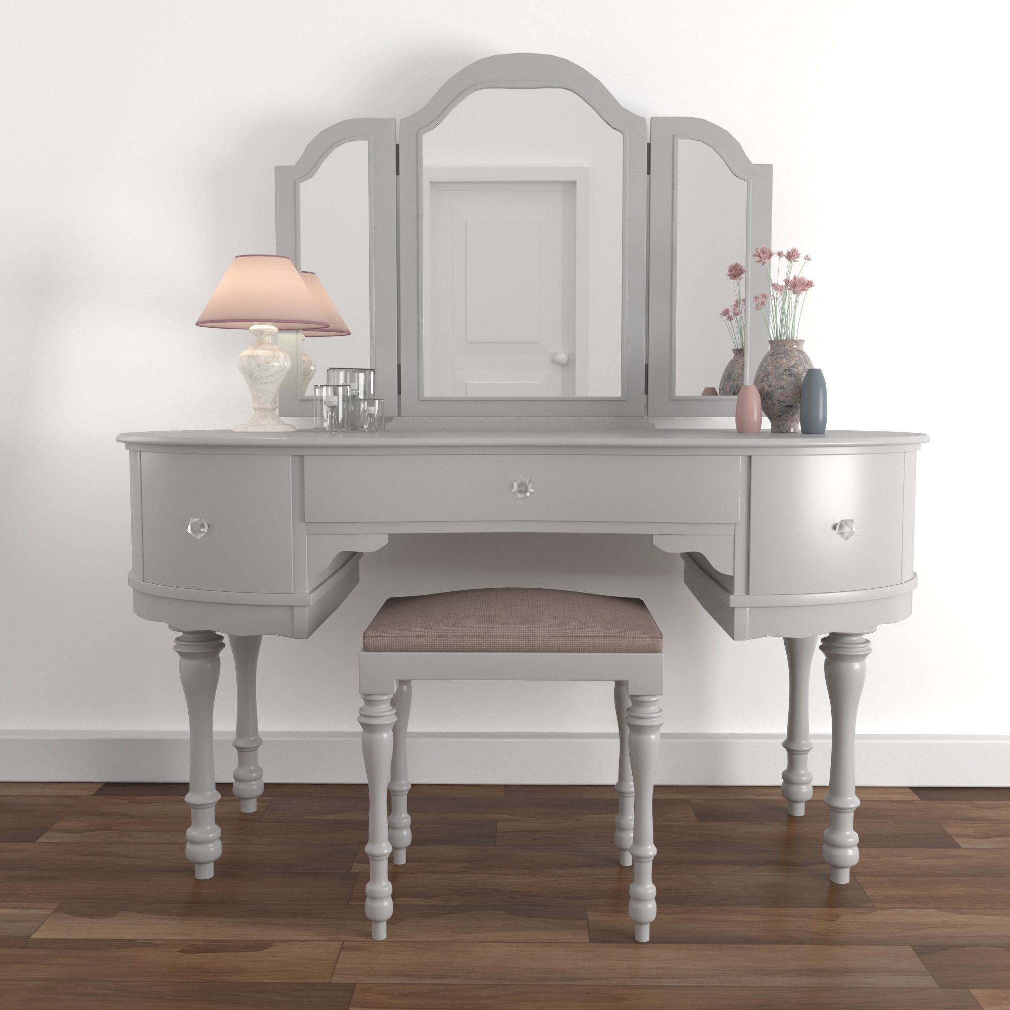 Vintage Buffet and MakeUp Desk Set 3D model_4