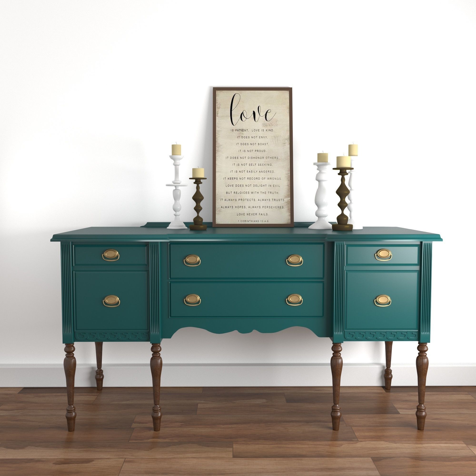 Vintage Buffet and MakeUp Desk Set 3D model_2