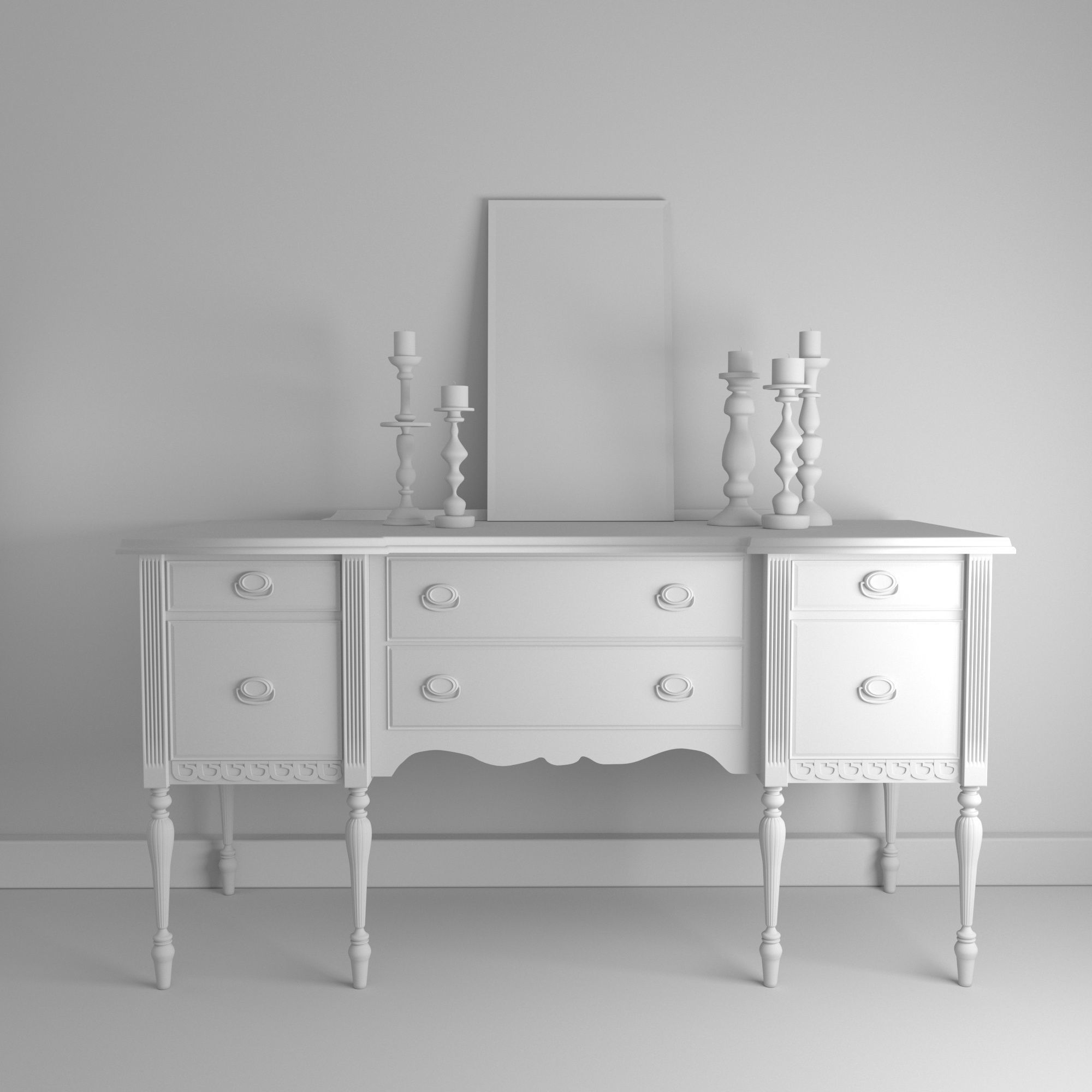 Vintage Buffet and MakeUp Desk Set 3D model_18