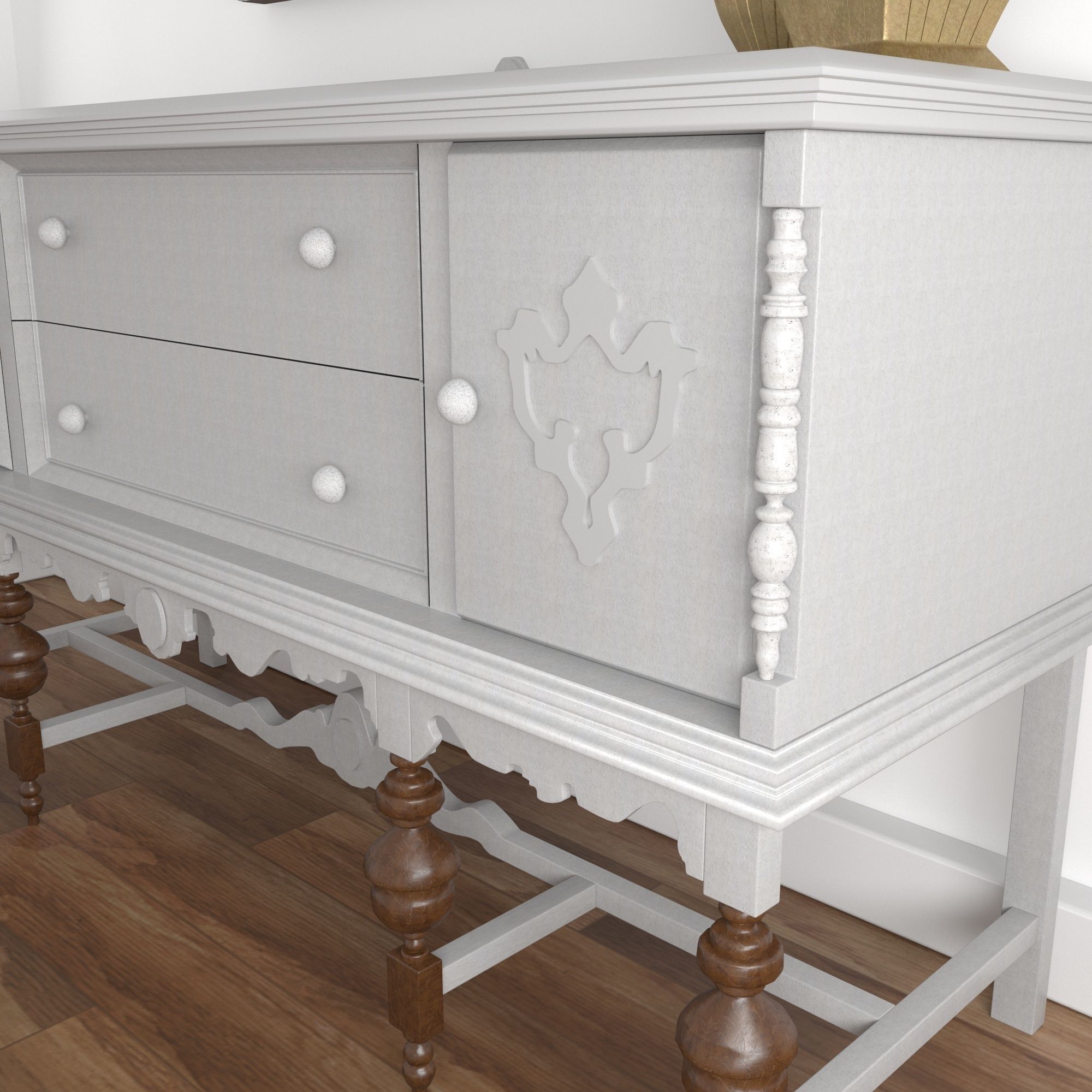 Vintage Buffet and MakeUp Desk Set 3D model_5