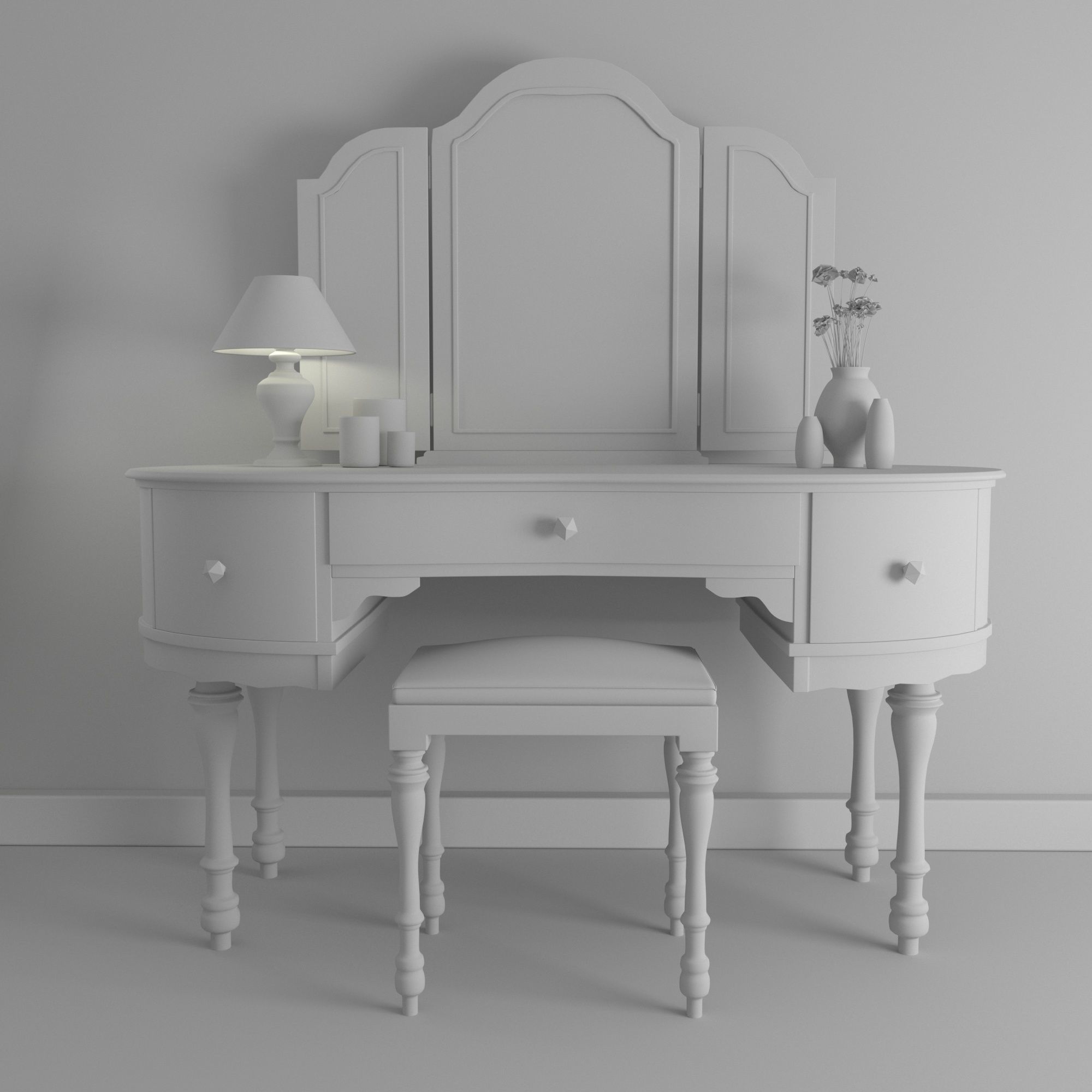 Vintage Buffet and MakeUp Desk Set 3D model_20