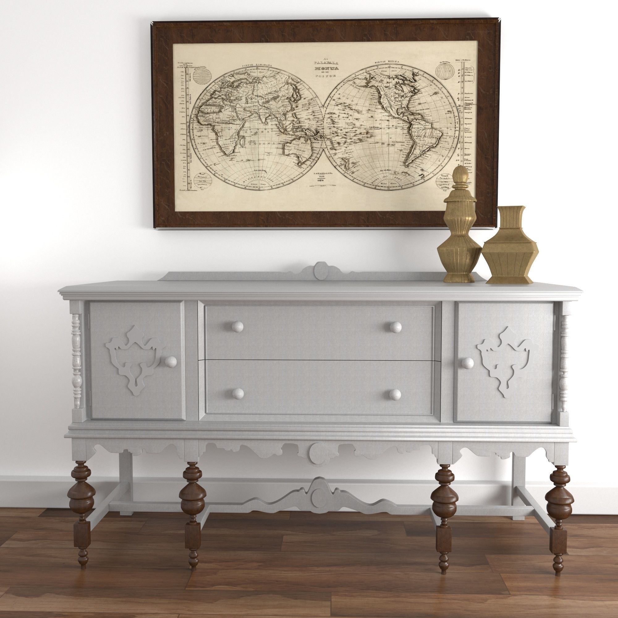 Vintage Buffet and MakeUp Desk Set 3D model_1