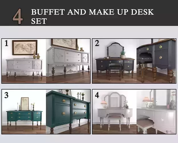 Vintage Buffet and MakeUp Desk Set