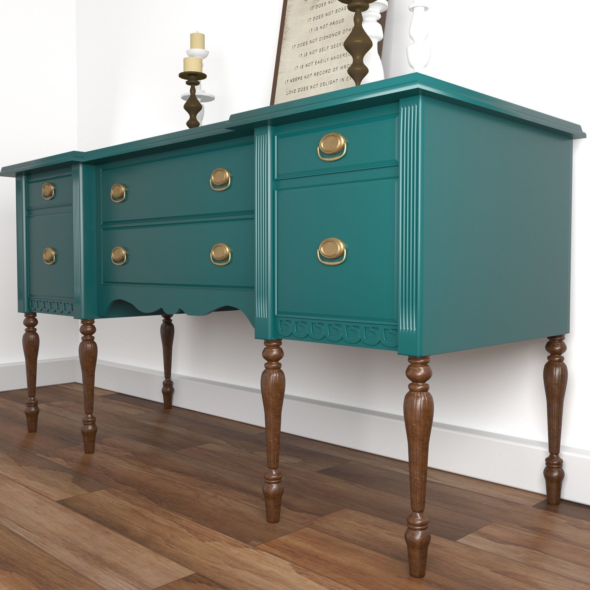 Vintage Buffet and MakeUp Desk Set 3D model_11