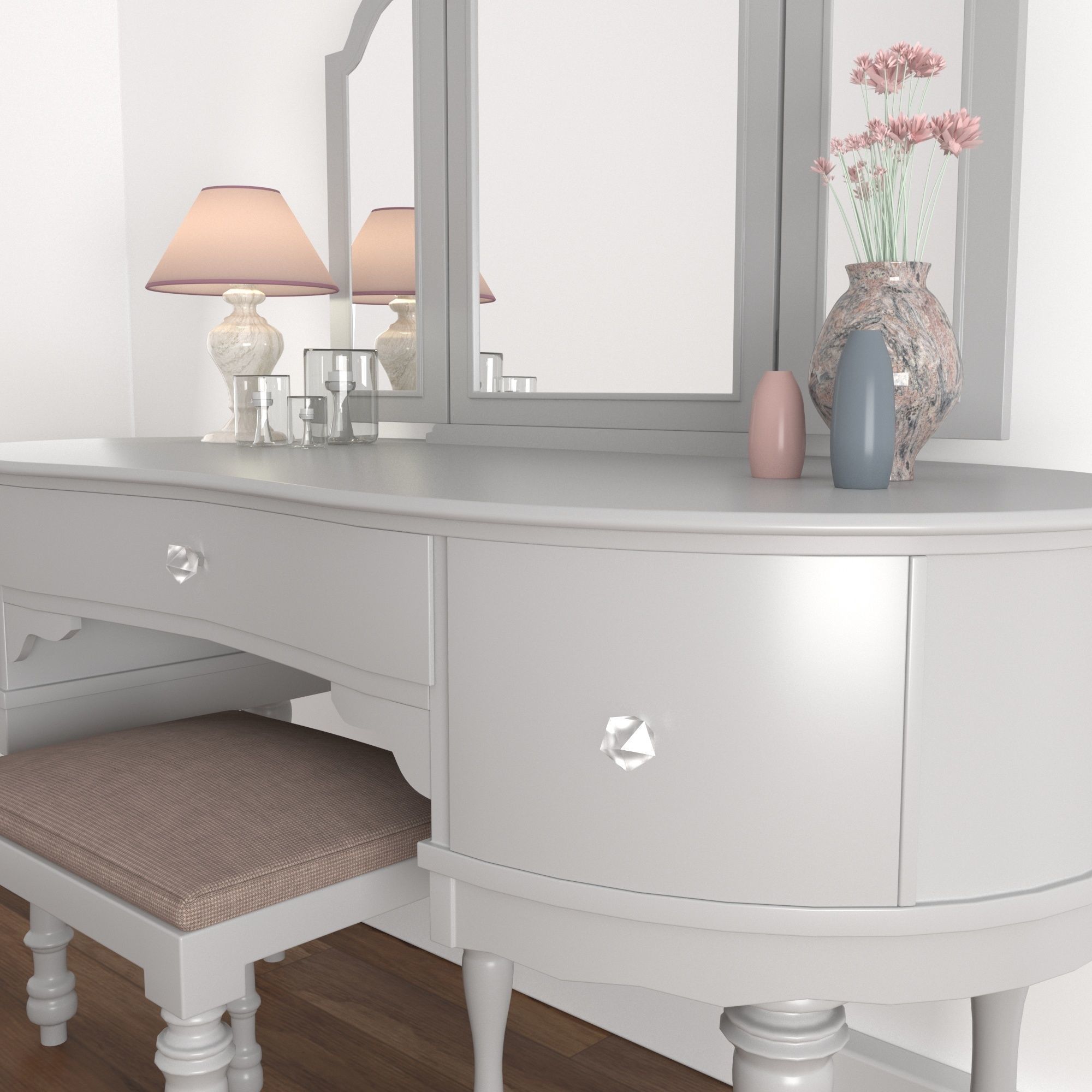 Vintage Buffet and MakeUp Desk Set 3D model_8