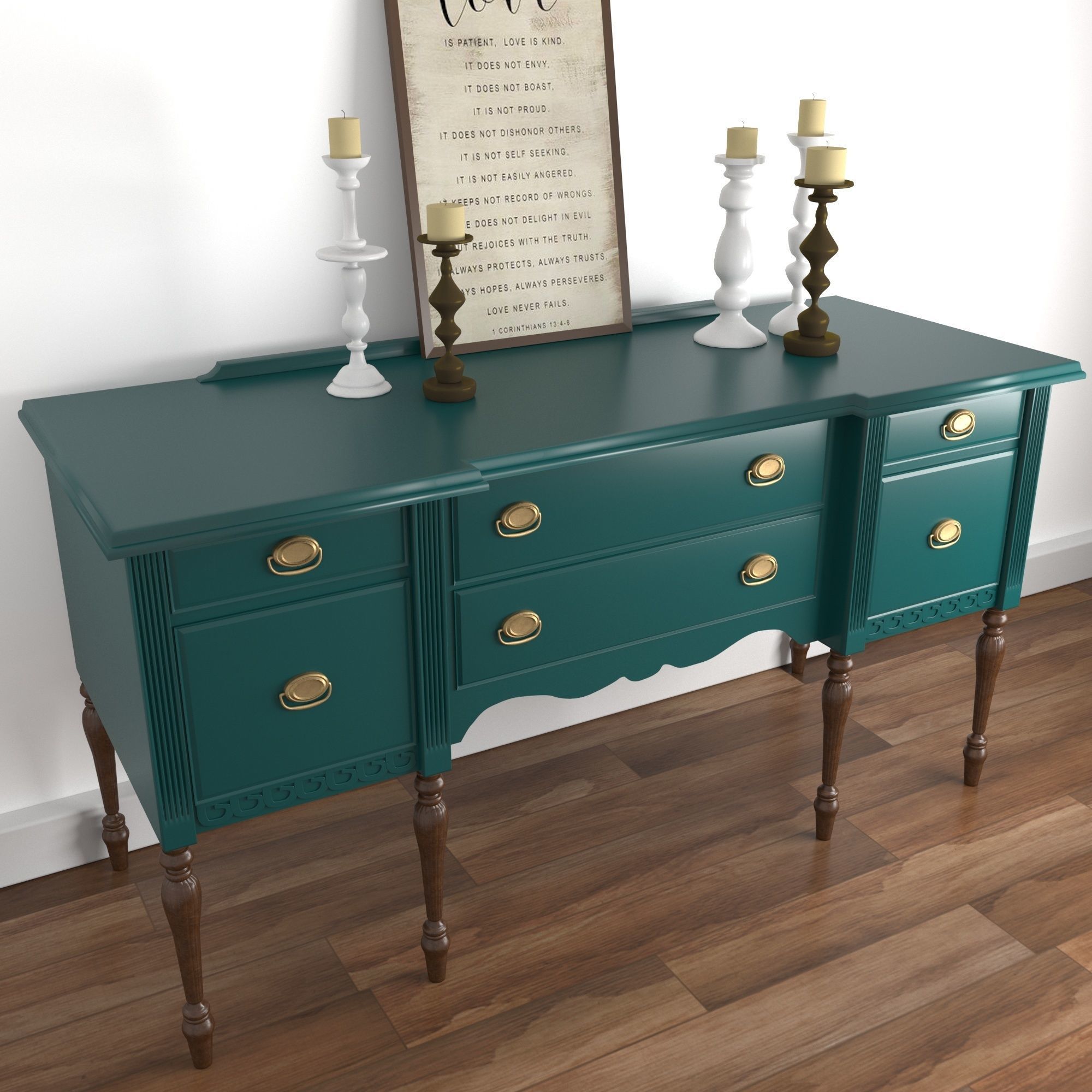 Vintage Buffet and MakeUp Desk Set 3D model_15
