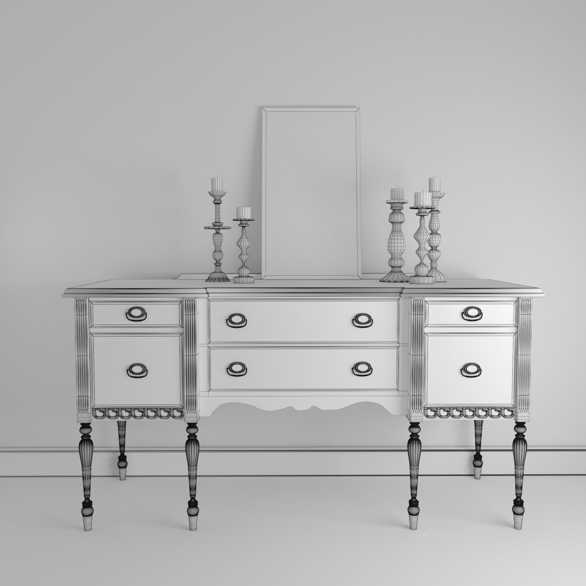 Vintage Buffet and MakeUp Desk Set 3D model_22