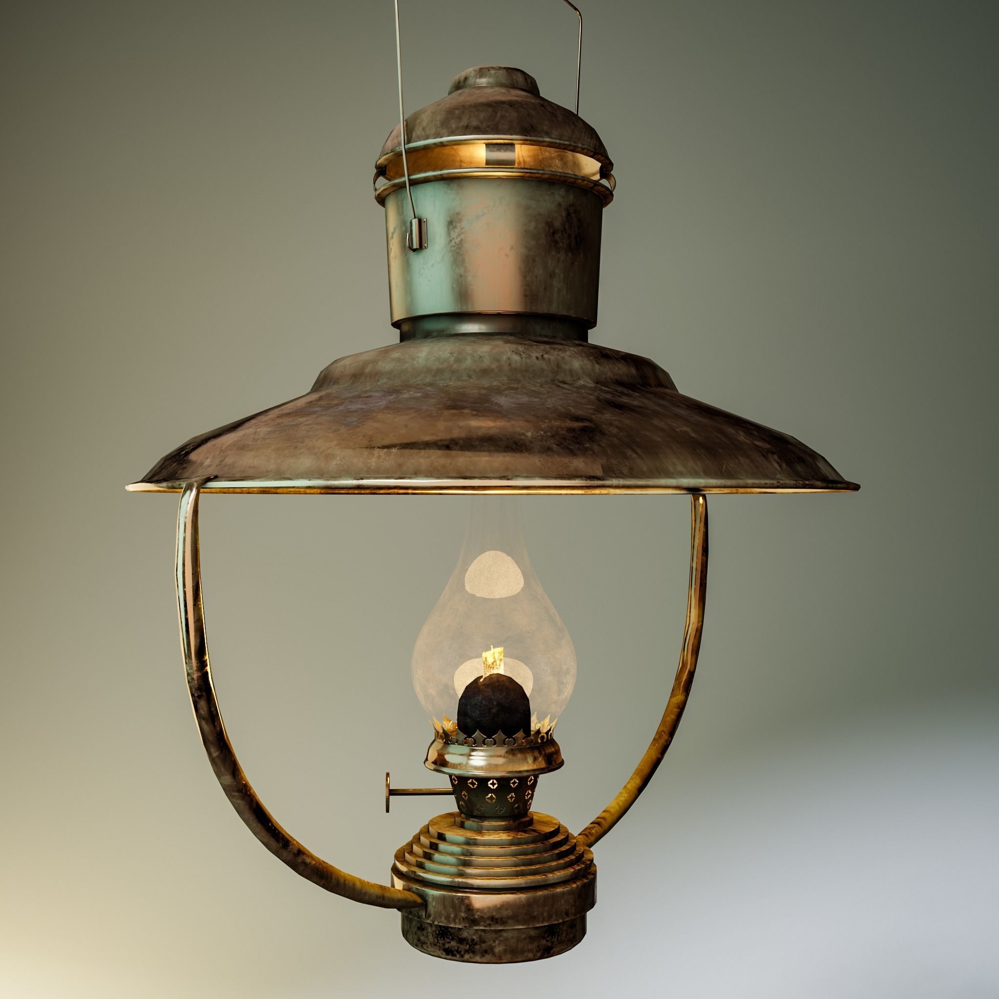 Brass Nautical Hanging Oil Lamp Low-poly 3D model_7