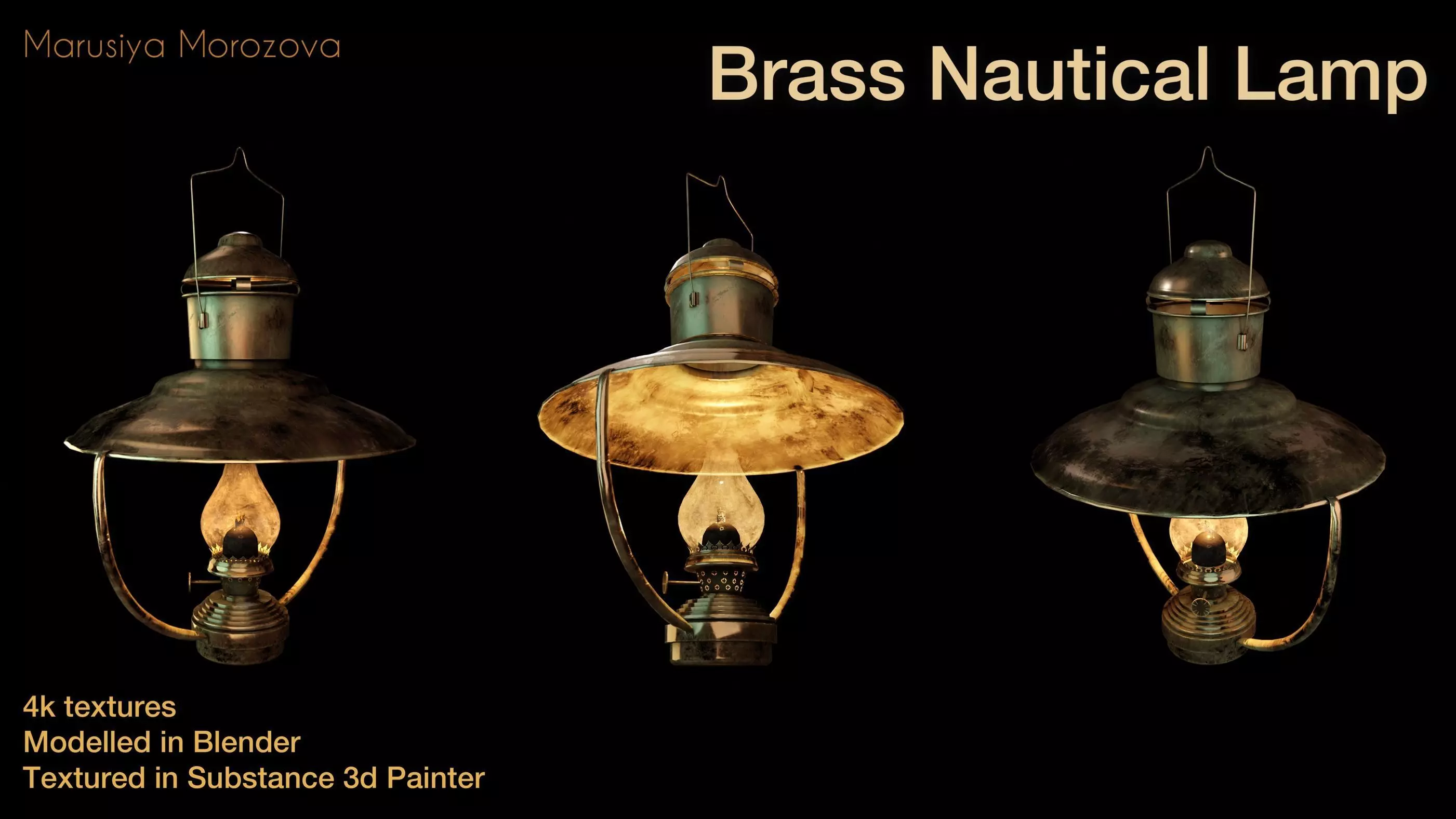 Brass Nautical Hanging Oil Lamp Low-poly 3D model_0