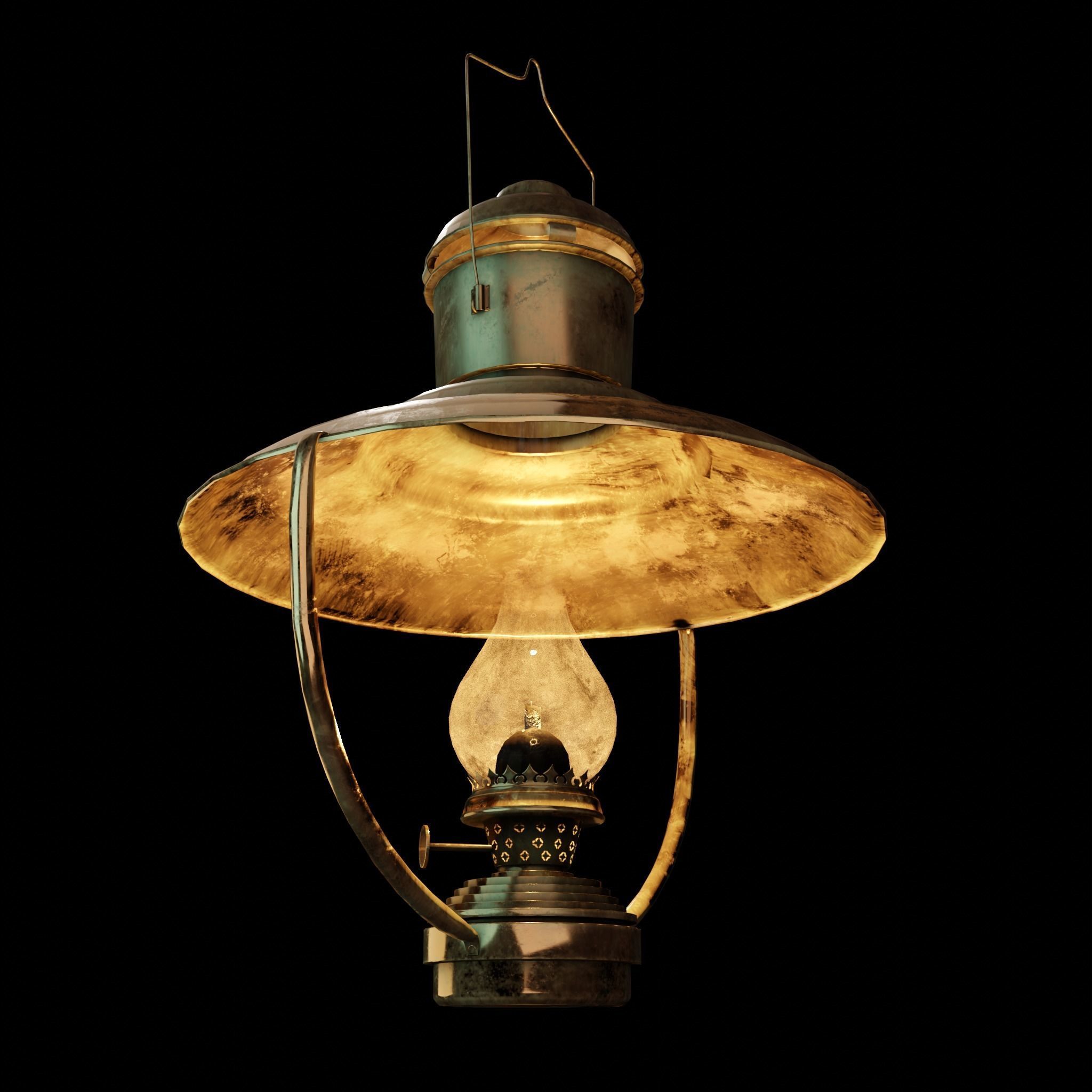 Brass Nautical Hanging Oil Lamp Low-poly 3D model_4