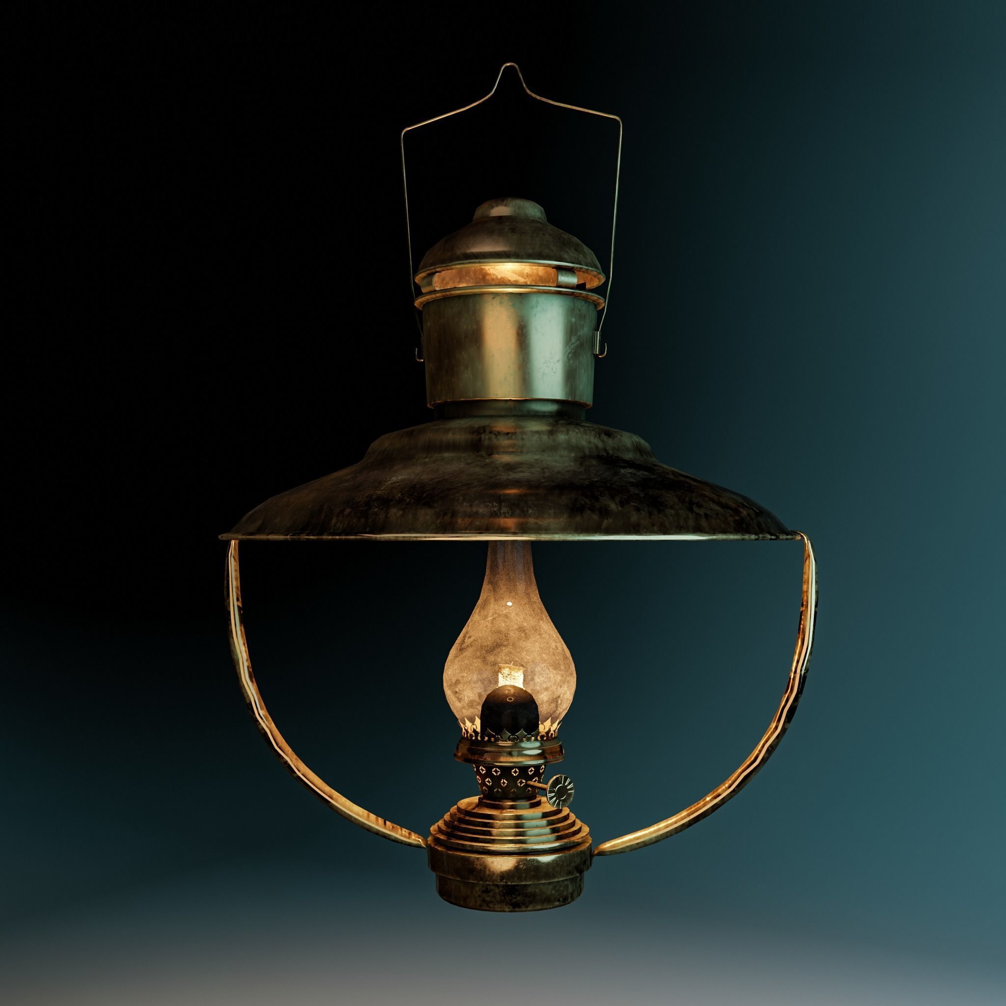 Brass Nautical Hanging Oil Lamp Low-poly 3D model_2