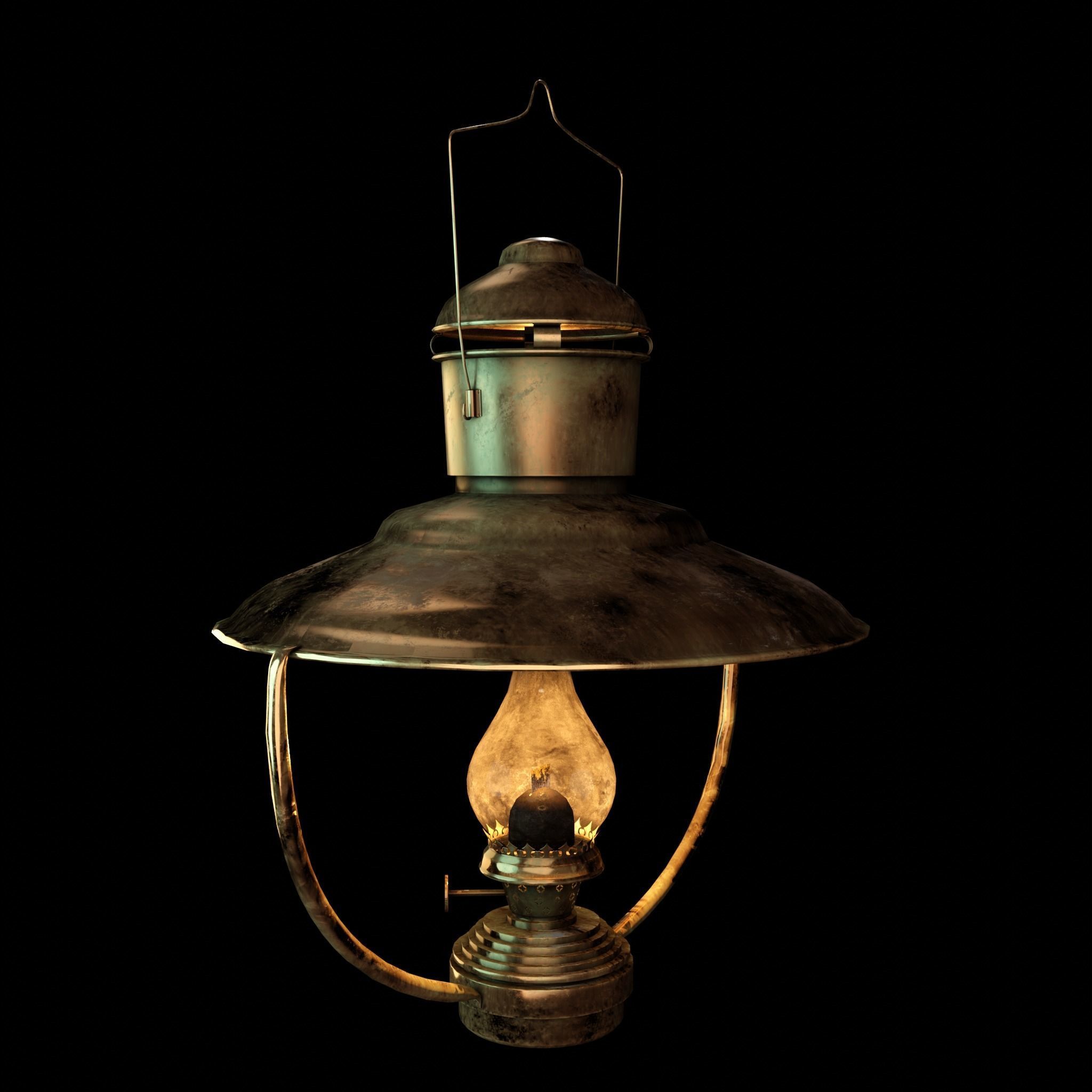 Brass Nautical Hanging Oil Lamp Low-poly 3D model_3