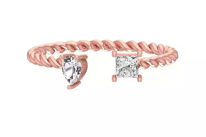 Light Weight Princess Pear stone Twisted Band Ring