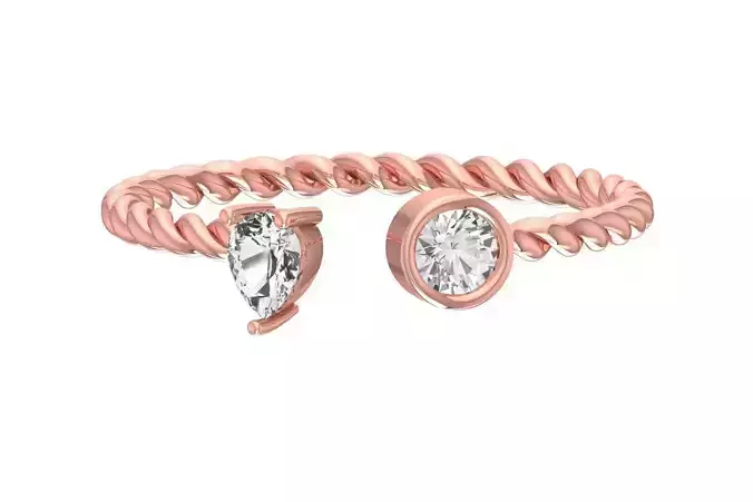 Light Weight Pear Round Stone Twisted Band Ring