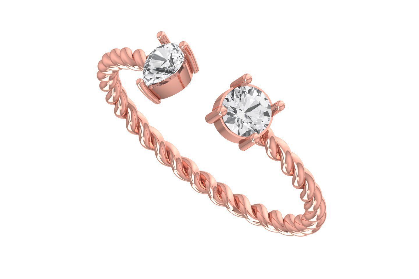 Light Weight Round Pear Stone Twisted Band Ring 3D print model_1