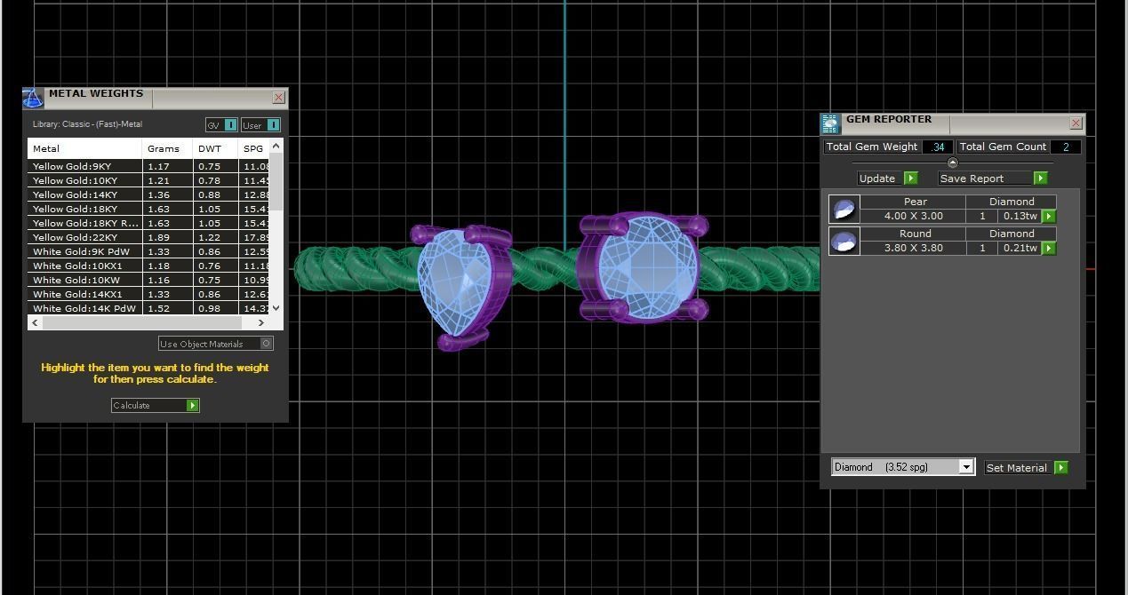 Light Weight Round Pear Stone Twisted Band Ring 3D print model_4