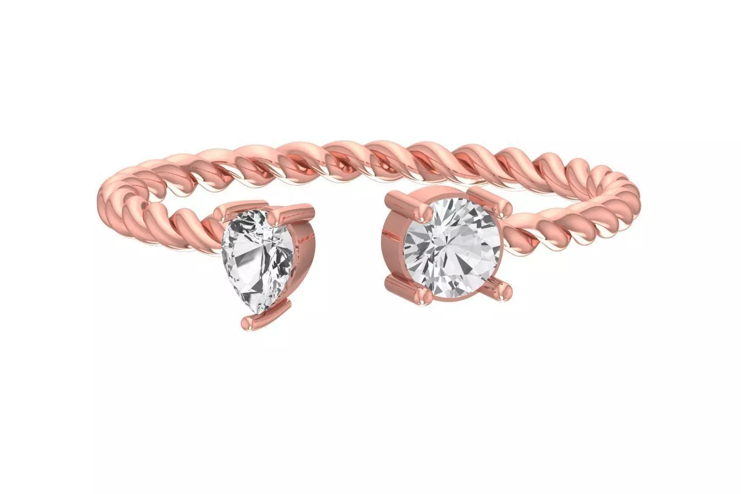 Light Weight Round Pear Stone Twisted Band Ring 3D print model_0