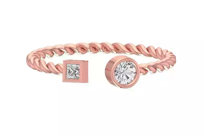 Light Weight Princess Round Stone Twisted Band Ring