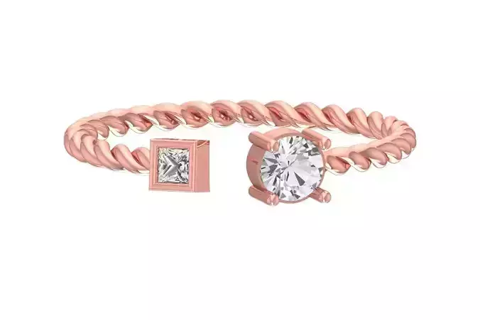 Light Weight Round Princess stone Twisted Band Ring