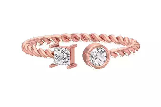 Light Weight Twisted Princess Round Stone Band Ring