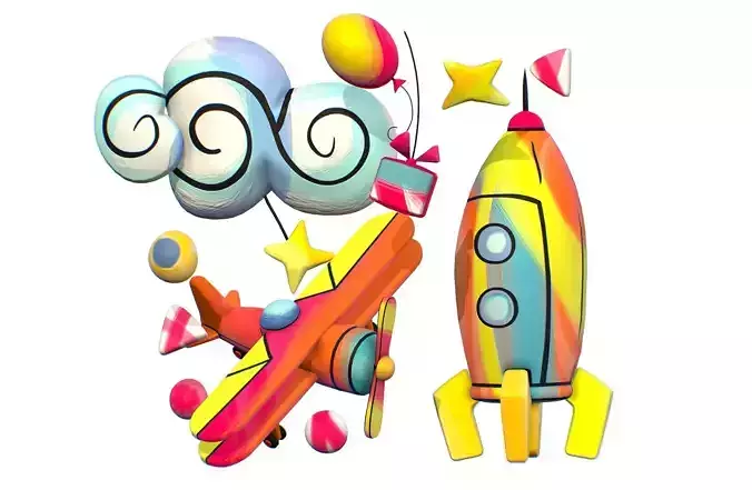 Cartoon 3D illustration Aircraft Rocket Toy