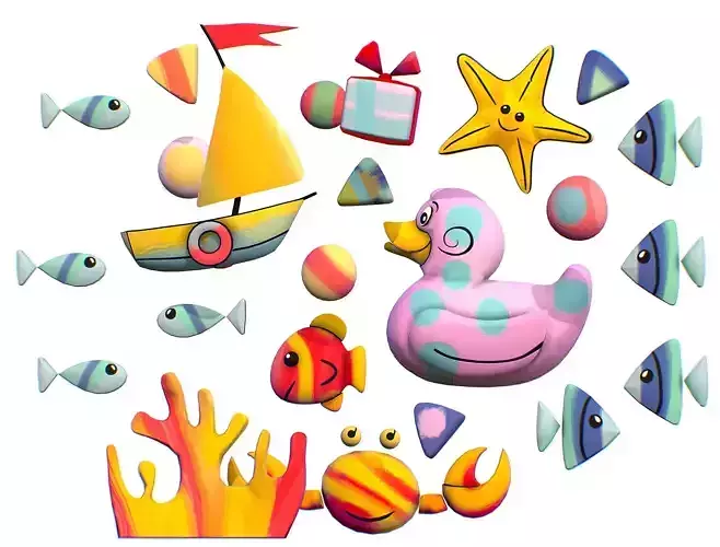 Cartoon 3D illustration Sea Animal Ship Low-poly 3D model