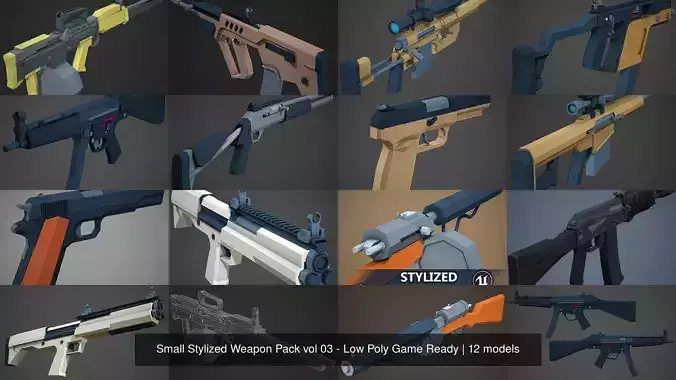 Small Stylized Weapon Pack vol 03 - Low Poly Game Ready 3D Model Collection