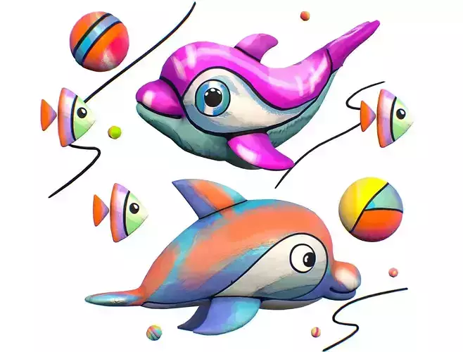 Animated Cartoon 3D illustration Sea Animal Dolphin Low-poly 3D model