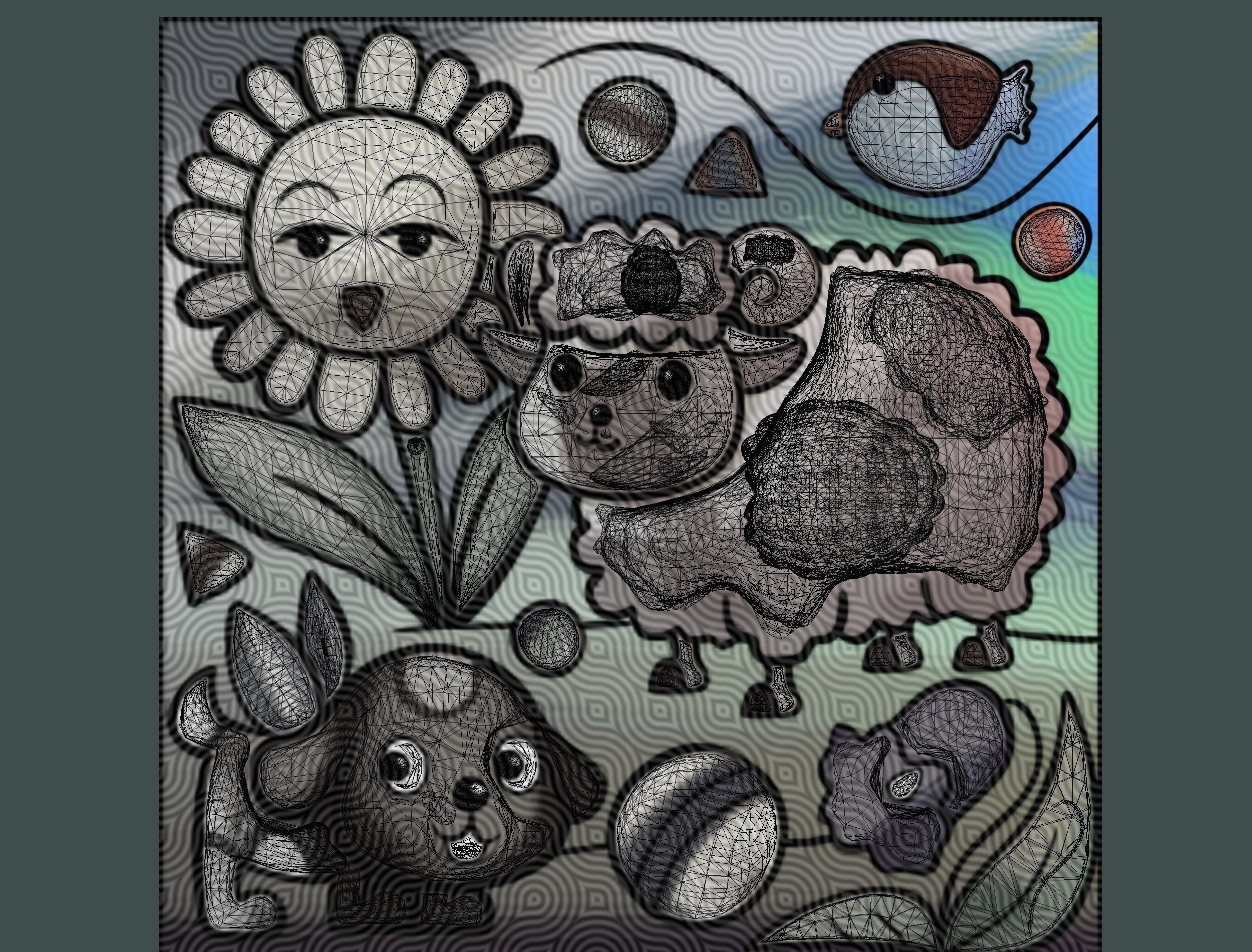 Cartoon 3D illustration Dog Sheep Sunflower Bird 3D model_14