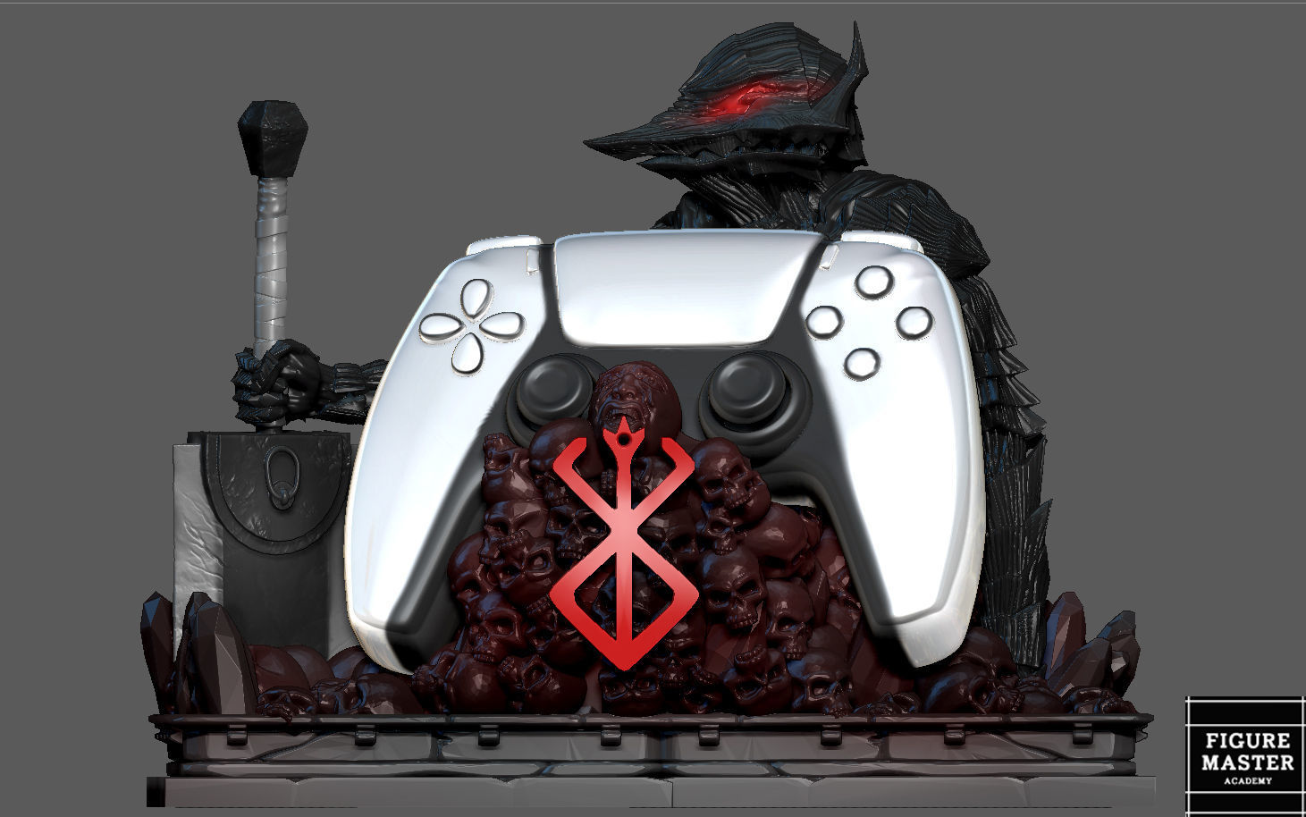 BERSERK GUTS PS4 PS5 CONTROLLER HOLDER ANIME FANTASY CHARACTER 3D print model_9