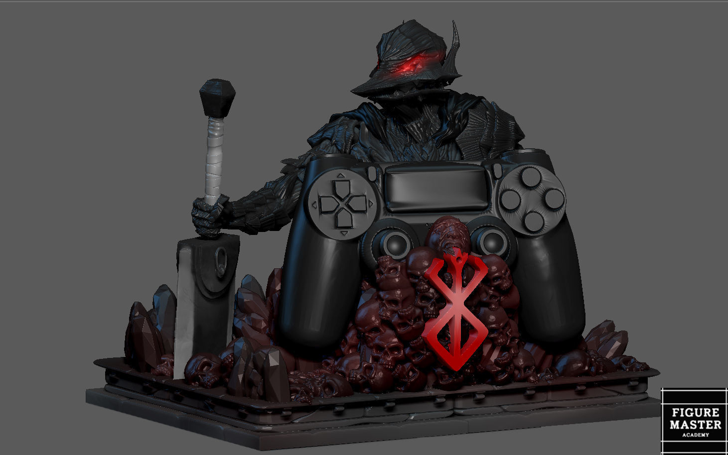 BERSERK GUTS PS4 PS5 CONTROLLER HOLDER ANIME FANTASY CHARACTER 3D print model_3
