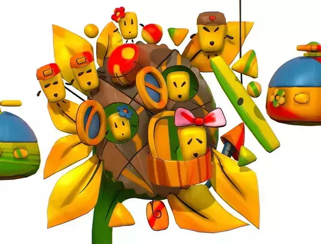 Funny Lilliputian Family Sunflower House Low-poly 3D model