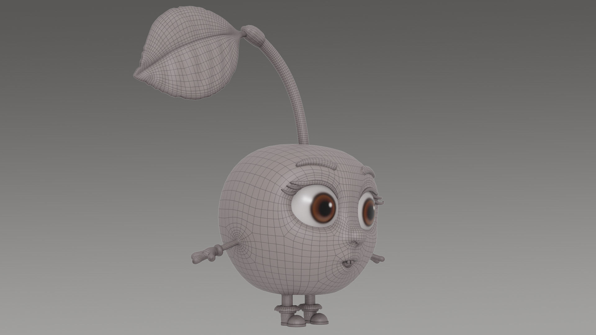 Cherry with leaves Low-poly 3D model_9