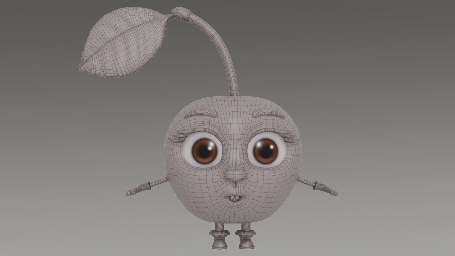 Cherry with leaves Low-poly 3D model_8