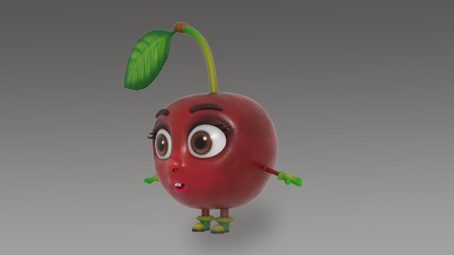 Cherry with leaves Low-poly 3D model_7