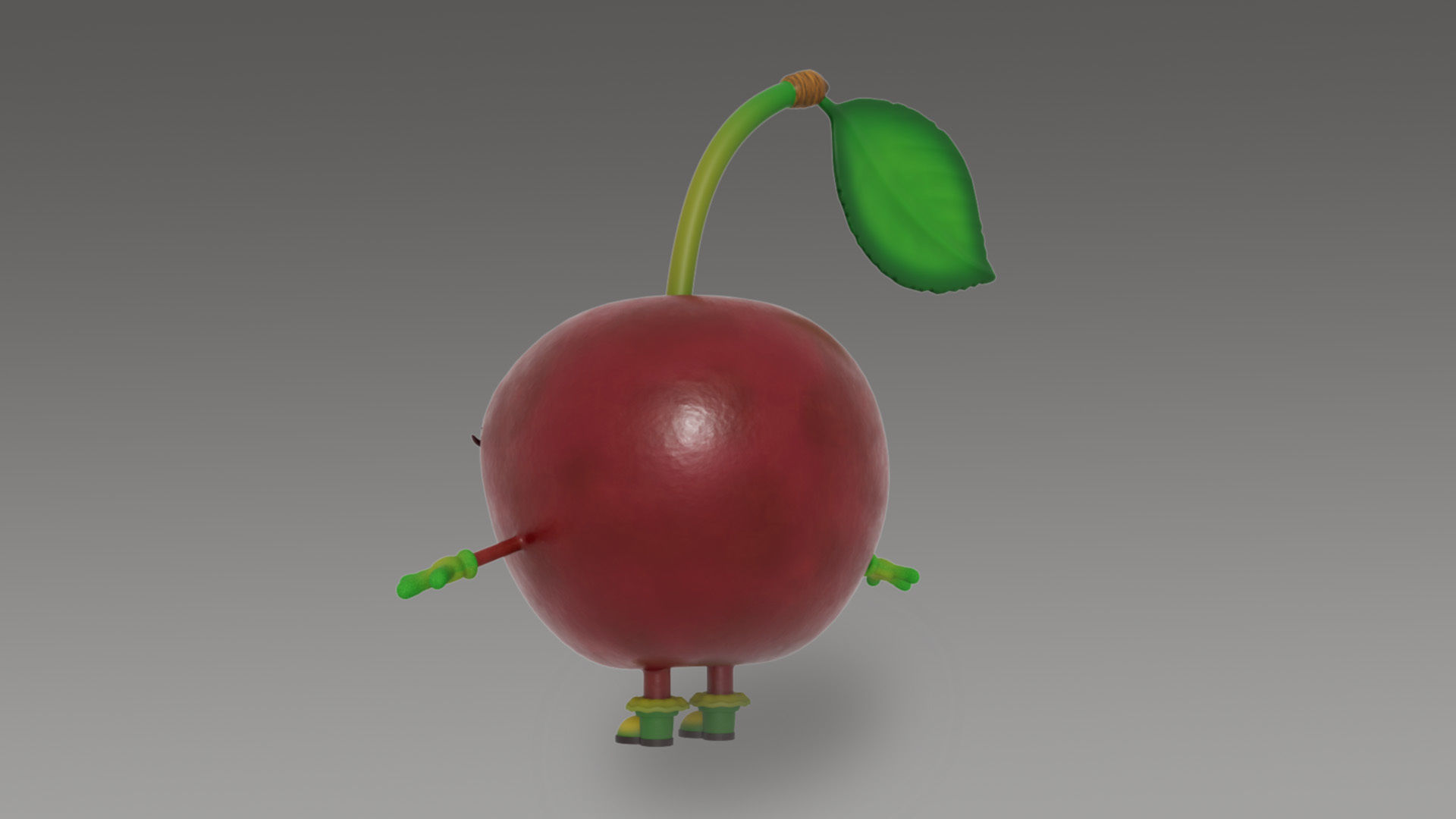 Cherry with leaves Low-poly 3D model_6