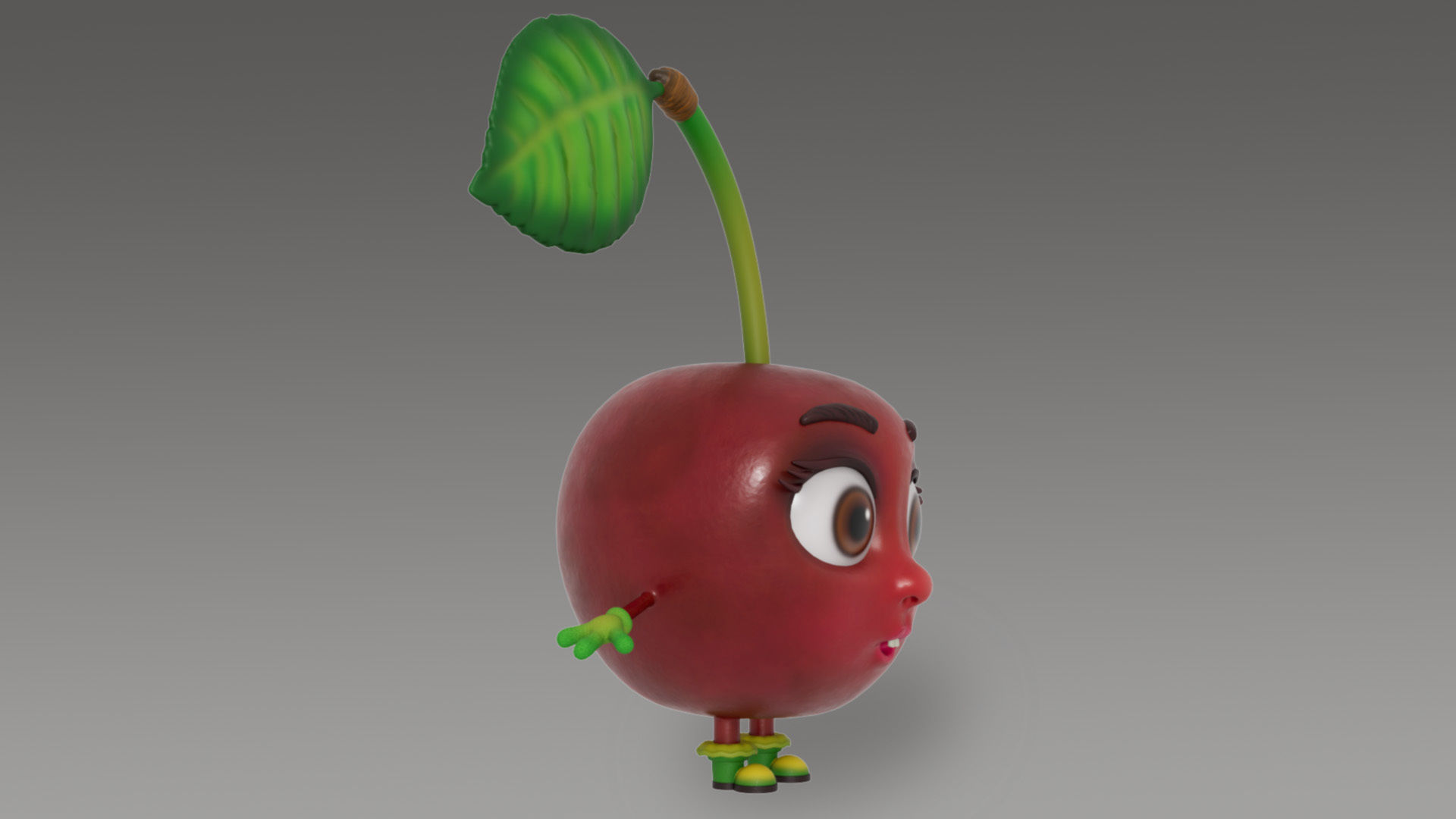 Cherry with leaves Low-poly 3D model_2